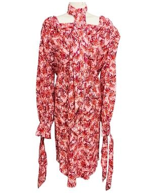 TULEH PINK / RED MULTI PRINTED SILK DRESS WITH SCARF
